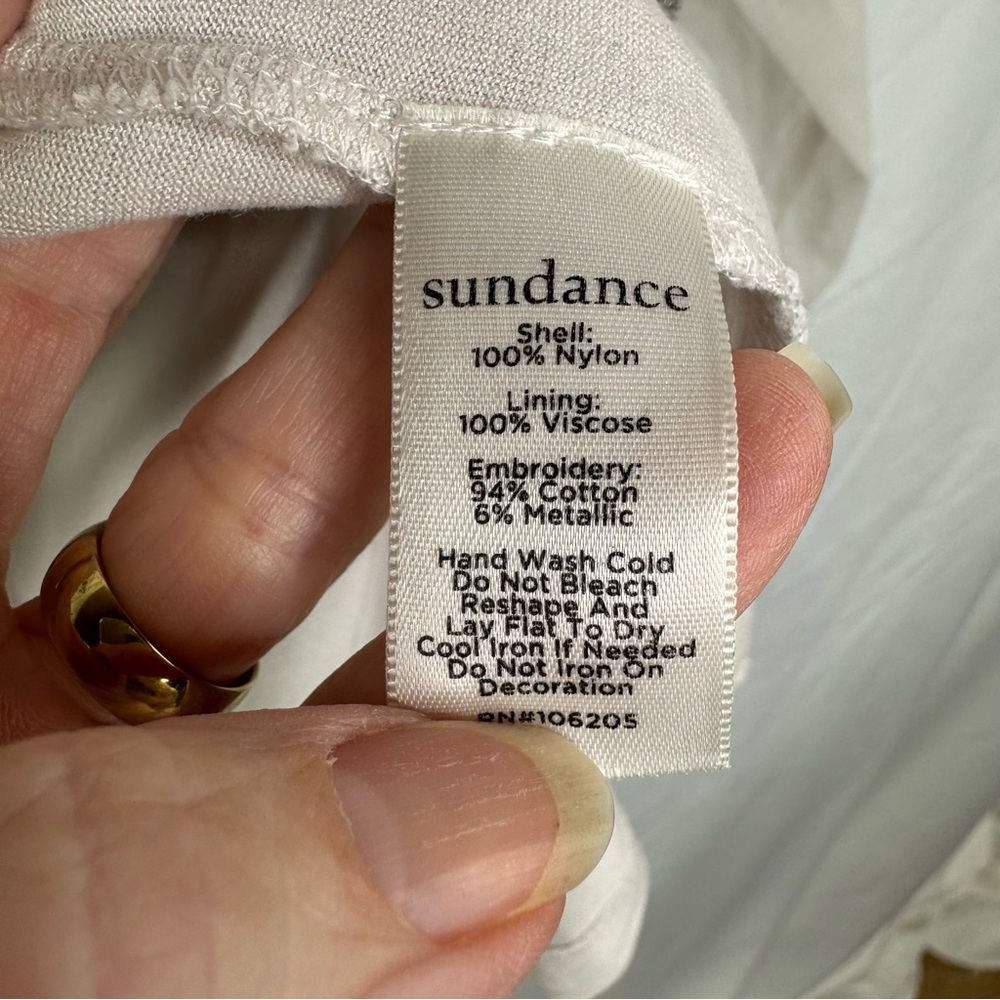 Sundance White Embroidered Blouse Sheer Arms, Beaded Boho Beautiful Top Small - Picture 10 of 10